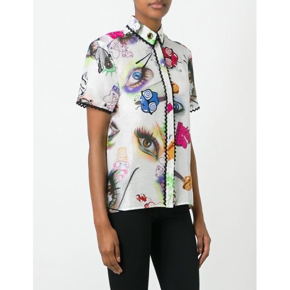 Kenzo Paris Multicolor Graphic Print Shirt Statement Short Sleeve Button Down 36